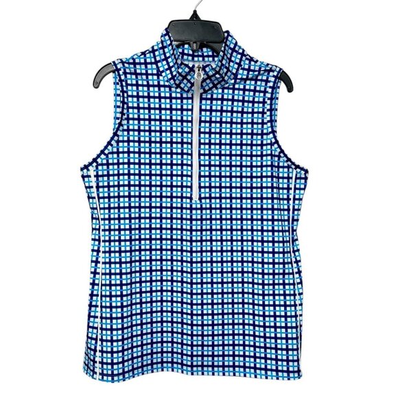 KINONA Keep It Covered Sleeveless Golf Top in Blue Plaid Size S - Picture 8 of 8